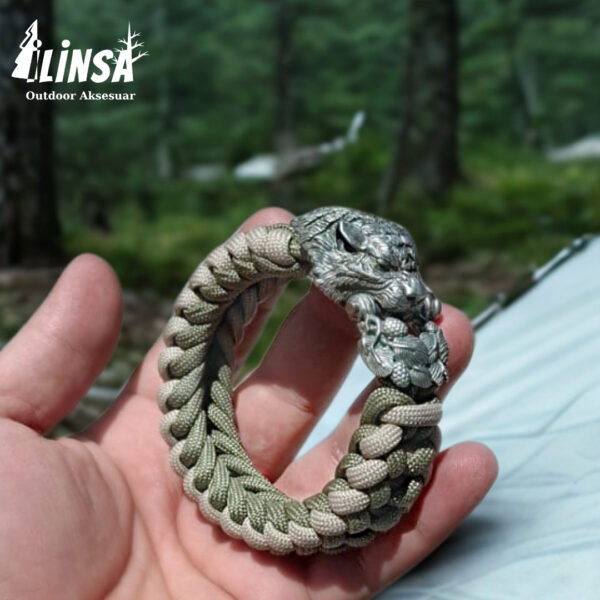 Kutsal Antlaşma Örgü Lider Kaplan Tokalı Paracord Bileklik