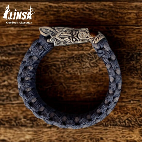 Kral Kobra Örgü Savaşçı Kurt Metal Tokalı Paracord Bileklik - Görsel 2
